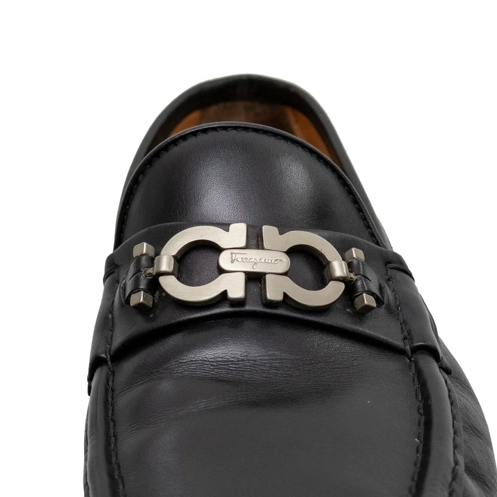 Salvatore Ferragamo Black Leather Gancini Lug Sole Loafers UR40415 Mens 8D